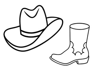 
Cowboy boots and western hat. Cowgirl hat and boots line art vector
