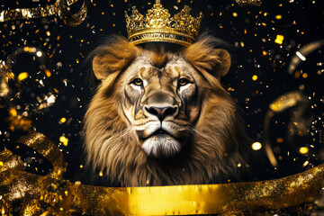Powerful lion wearing a crown in a glittering celebration © Photocreo Bednarek