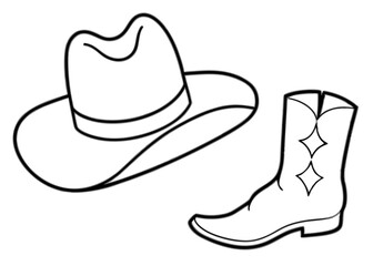 
Cowboy boots and western hat. Cowgirl hat and boots line art vector
