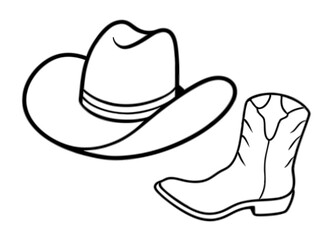 
Cowboy boots and western hat. Cowgirl hat and boots line art vector
