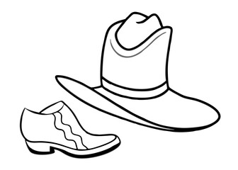 
Cowboy boots and western hat. Cowgirl hat and boots line art vector
