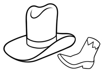 
Cowboy boots and western hat. Cowgirl hat and boots line art vector
