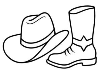 
Cowboy boots and western hat. Cowgirl hat and boots line art vector
