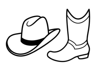 
Cowboy boots and western hat. Cowgirl hat and boots line art vector
