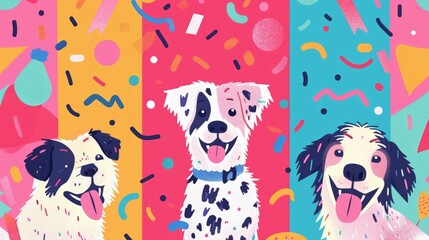 Naklejka premium Joyful and vibrant pet-themed backdrop with adorable pets