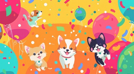 Naklejka premium Lively pet-themed background with joyful puppies