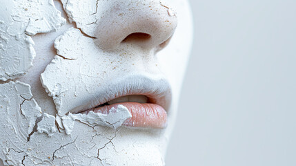 Close Up of Woman with Cracked White Paint on Face - Dry Skin, Art, Beauty, Surrealism, Conceptual Photography