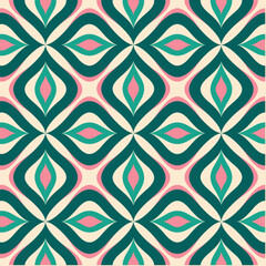 Christmas Retro Pattern in Green, Pink, Red and Beige, xmas vector pattern design, 60s and 70s retro aesthetic style