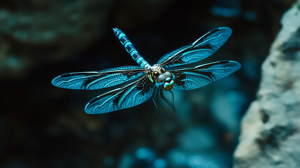 A dragonfly is flying in the air