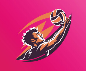 a vector design featuring the outline of a man performing a jump serve in volleyball.