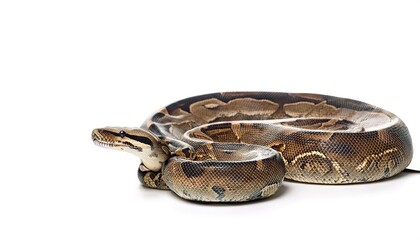 Obraz premium Boa constrictor snake also known as the common boa, is a species of large, non venomous, heavy bodied snake that is frequently kept and bred in captivity. isolated on white background with copy space