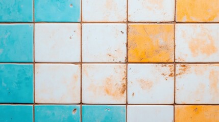 Multicolored Bathroom Tiles with Dirt and Stains Indicating Need for Cleaning.