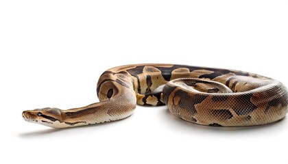 Obraz premium Boa constrictor snake also known as the common boa, is a species of large, non venomous, heavy bodied snake that is frequently kept and bred in captivity. isolated on white background with copy space