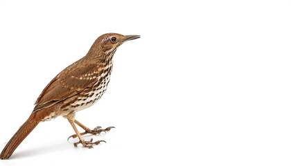 Fototapeta premium brown thrasher - Toxostoma rufum - is a bird in the family Mimidae, which also includes the New World catbirds and mockingbirds. isolated on white background with copy space