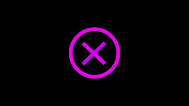Purple  cross x sign. Cross animated on black screen .Red X sign icon in round. Wrong mark collection. Red cross X symbol. Red grunge X icon.