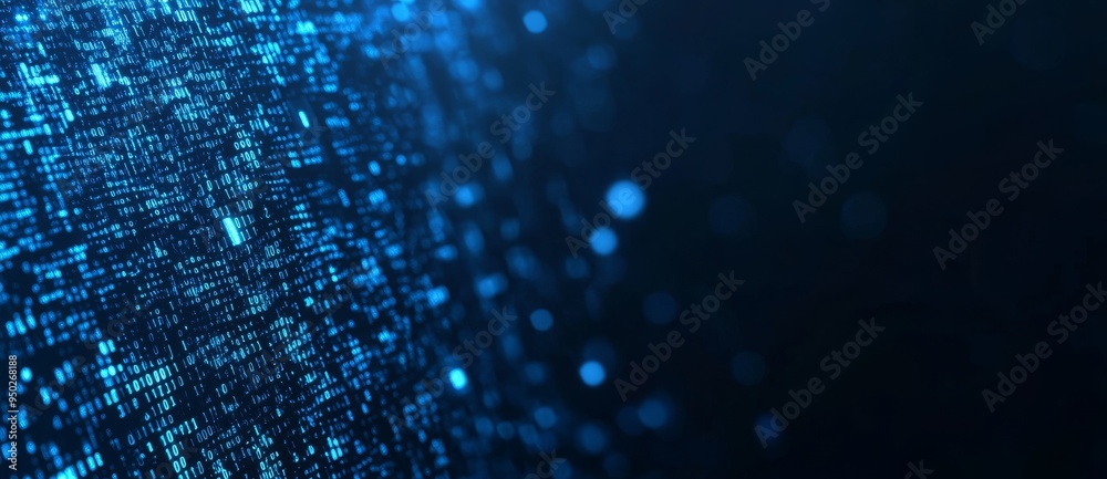 Poster abstract blue binary code data flow background