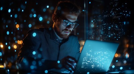 Technical support customer service concept, software engineer using laptop computer with customer support and global network, internet technology, it support, digital system