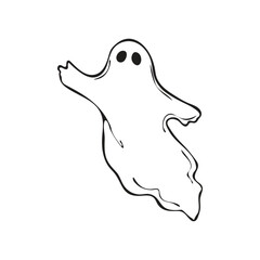 Cute Ghost Halloween Vector | Cartoon Spooky Clipart, Black and White Ghost Illustration, Kids Halloween Party Decor, DIY Crafts Design