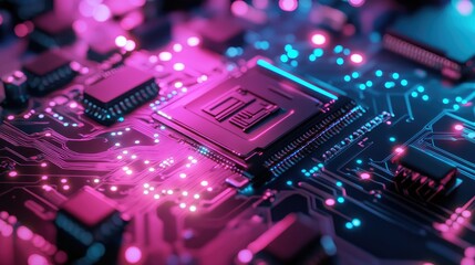 Fototapeta premium Glowing digital circuit board with cyber effects