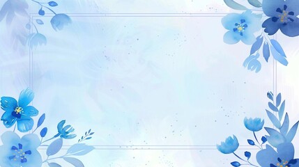 Charming Blue and White Floral Frame: Watercolor Illustration with Minimalist Design and Copy Space for Elegant Text