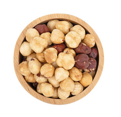 hazelnut in wooden bowl ,top view