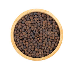 black pepper in wooden bowl,top view
