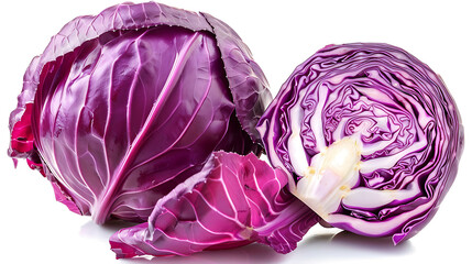 Obraz premium Freshly Harvested Red Cabbage Against Clean White Backdrop.