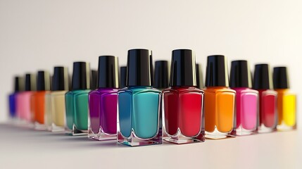 Colorful Nail Polish Bottles on White Background.