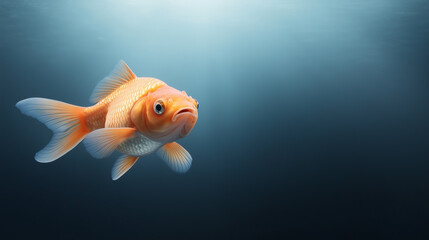 Goldfish swims gracefully in a serene aquarium setting
