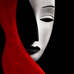 THEATRICAL ILLUSTRATION OF MINIMAL RED AND BLACK MASKS 1.