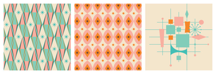 50s Mid Century Modern Pattern Bundle Set, 1950s Atomic Patterns