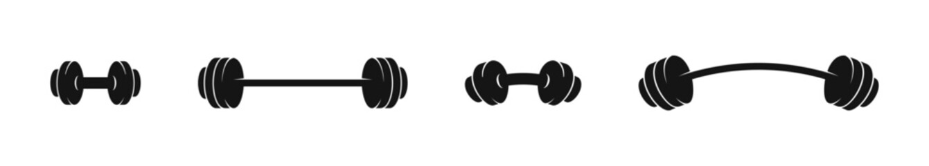 Barbell and dumbbell vector illustration. Barbell and dumbbell silhouettes. Barbell vector icons.