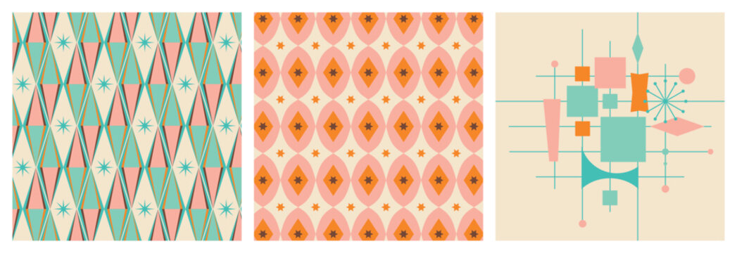 50s Mid Century Modern Pattern Bundle Set, 1950s Atomic Patterns