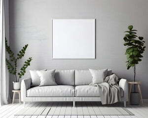 Interior minimal modern living room with mock up poster frame generative AI.