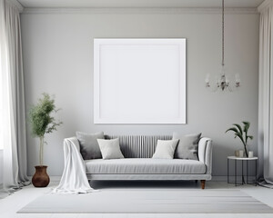 Interior minimal modern living room with mock up poster frame generative AI.