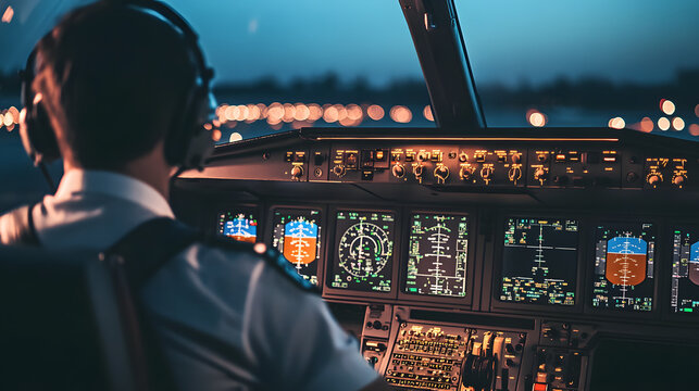Pilot in uniform meticulously inspecting cockpit instruments of an airplane, showcasing dedication to safety and professionalism in aviation operations