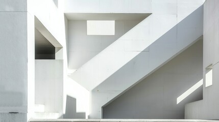 Fototapeta premium Minimalist white concrete building with geometric cutouts and shadows