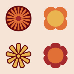 70s Retro Flower Clipart Elements Vector Design, vector design in orange, yellow and red