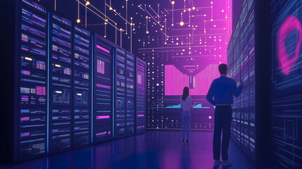 Fototapeta premium backend development and database management, developers coding server-side logic