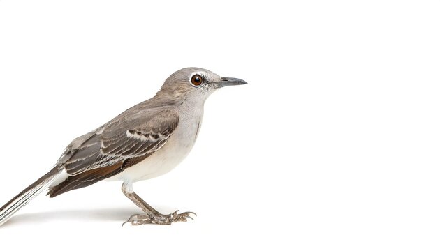 northern mockingbird - Mimus polyglottos - is a bird commonly found in North America, of the family Mimidae. isolated on white background with copy space