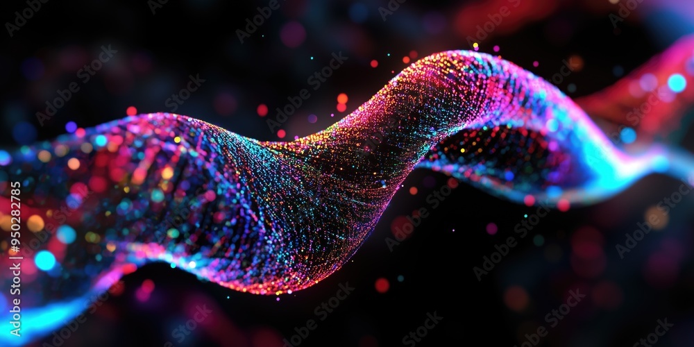 Wall mural high tech medical science rainbow colored glowing dark sequence in cyberspace structure on black bac