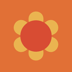 70s Retro Flower Clipart Elements Vector Design, in red, orange and yellow colors, flowers