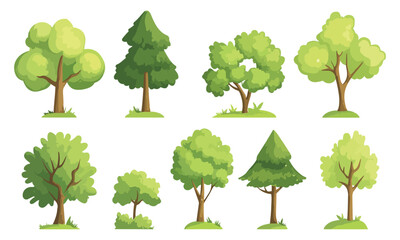 watercolor trees collection , hand drawing set of graphics trees elements outline symbol for architecture and landscape design isolated Vector illustration