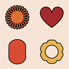 70s Retro Badges Bundle Set, vector, orange, yellow, red o beige background