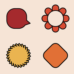 70s Retro Badges Bundle Set, vector, orange, yellow, red o beige background