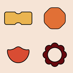 70s Retro Badges Bundle Set, vector, orange, yellow, red o beige background