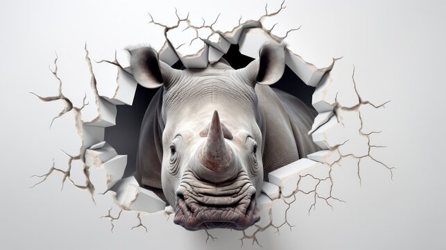 Rhino Breaking Through Wall