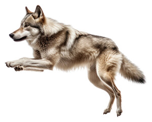 Obraz premium PNG Jumping wolf in mid-air