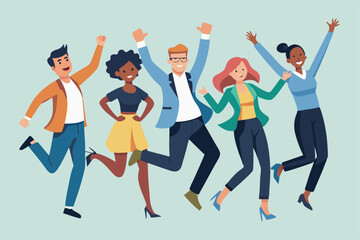 business team success, people jumping for joy vector illustration