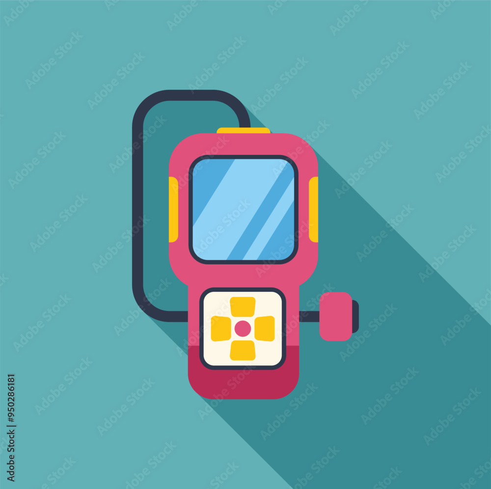 Wall mural electronic device with buttons and a screen displaying a user interface, in flat design style